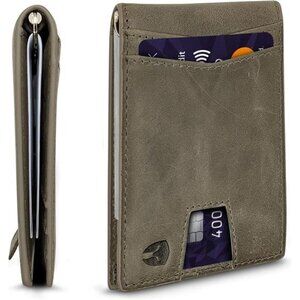 RFID Blocking Slim Minimalist ID Inside Front Pocket Wallet, Money Clip, 9 Slots